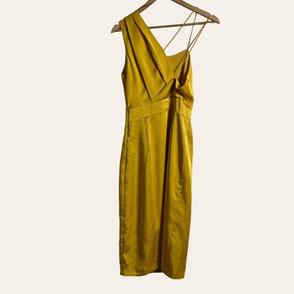 Reiss Sara Yellow Asymmetric One Shoulder Ruffled Cocktail Dress Size 4 - Picture 10 of 12